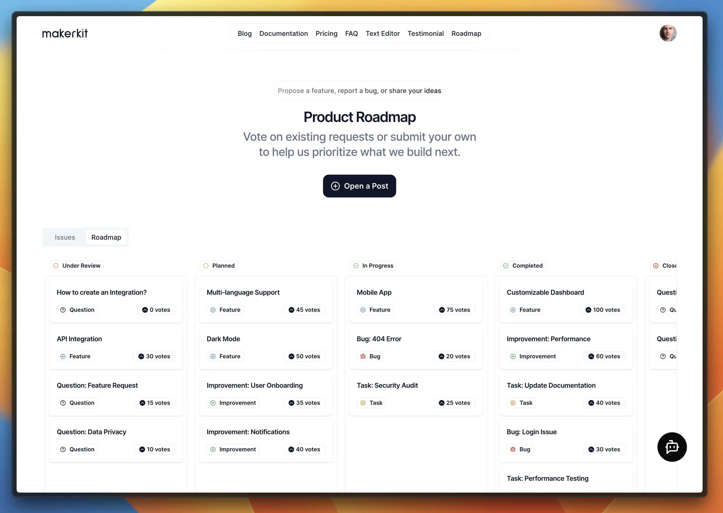 Roadmap Kanban Component