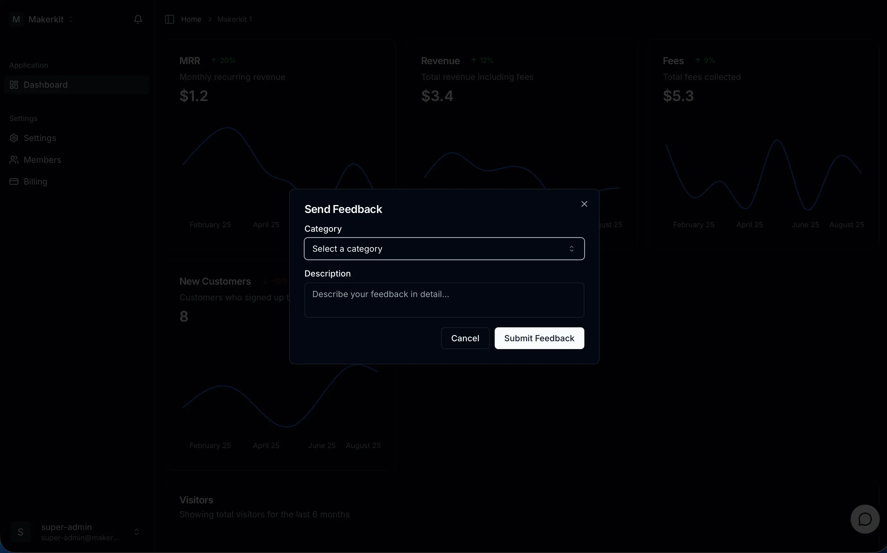 Feedback widget dialog
