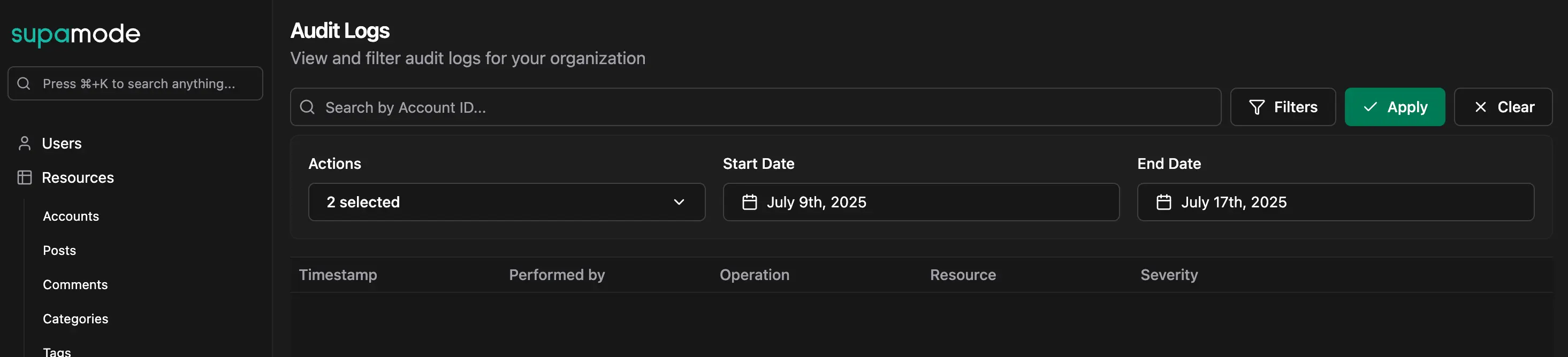 Audit Logs Filters
