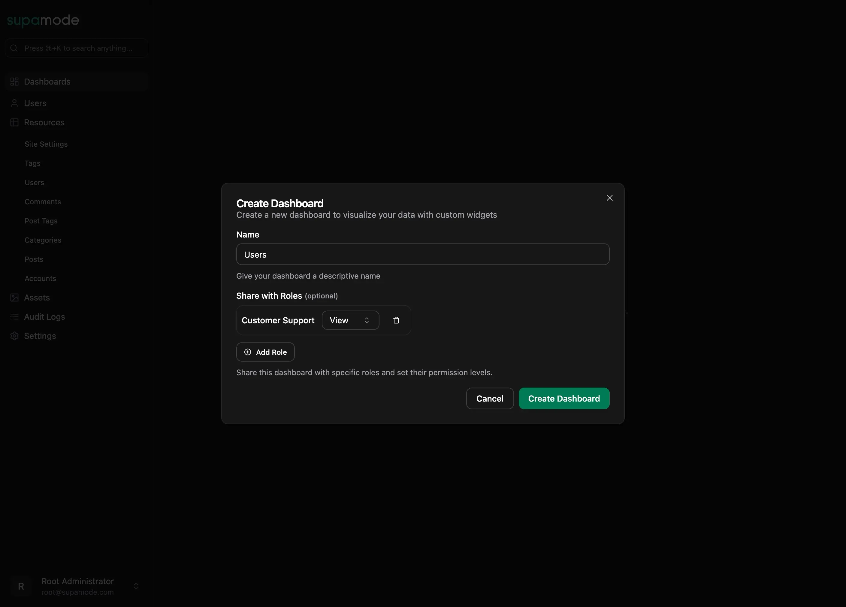Dashboard Sharing Configuration