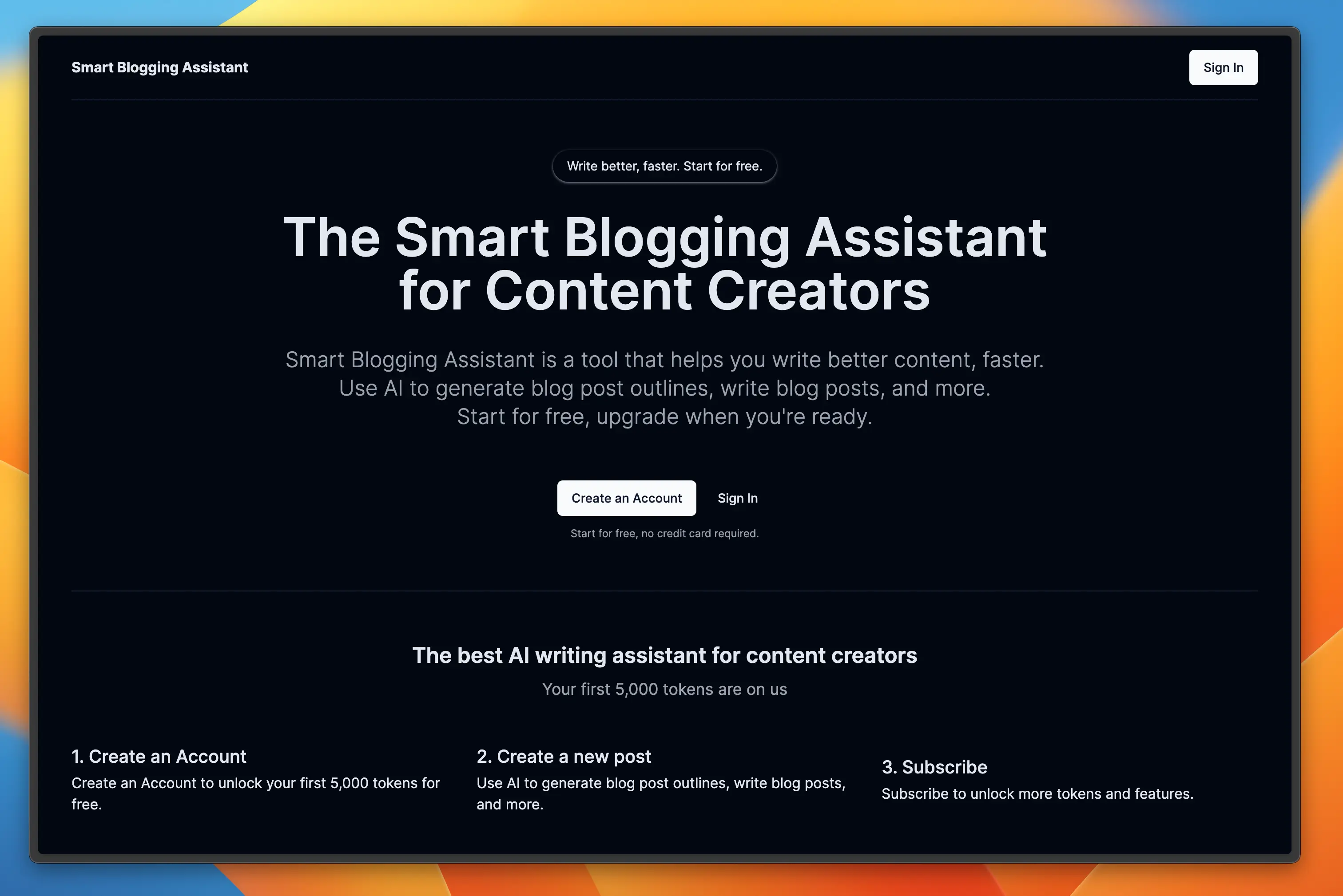 Demo App Home Page Dark
