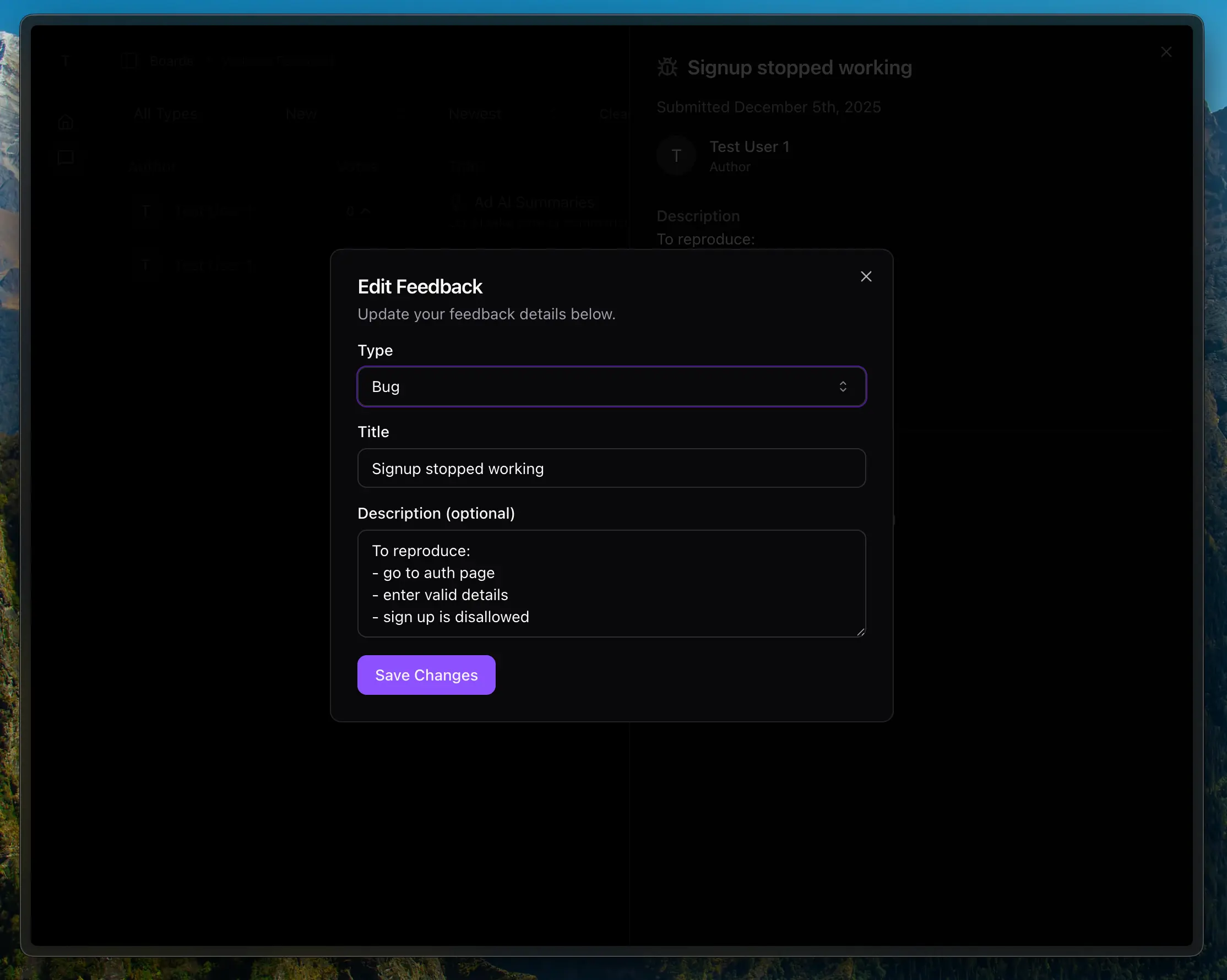 TeamPulse Edit Feedback Dialog