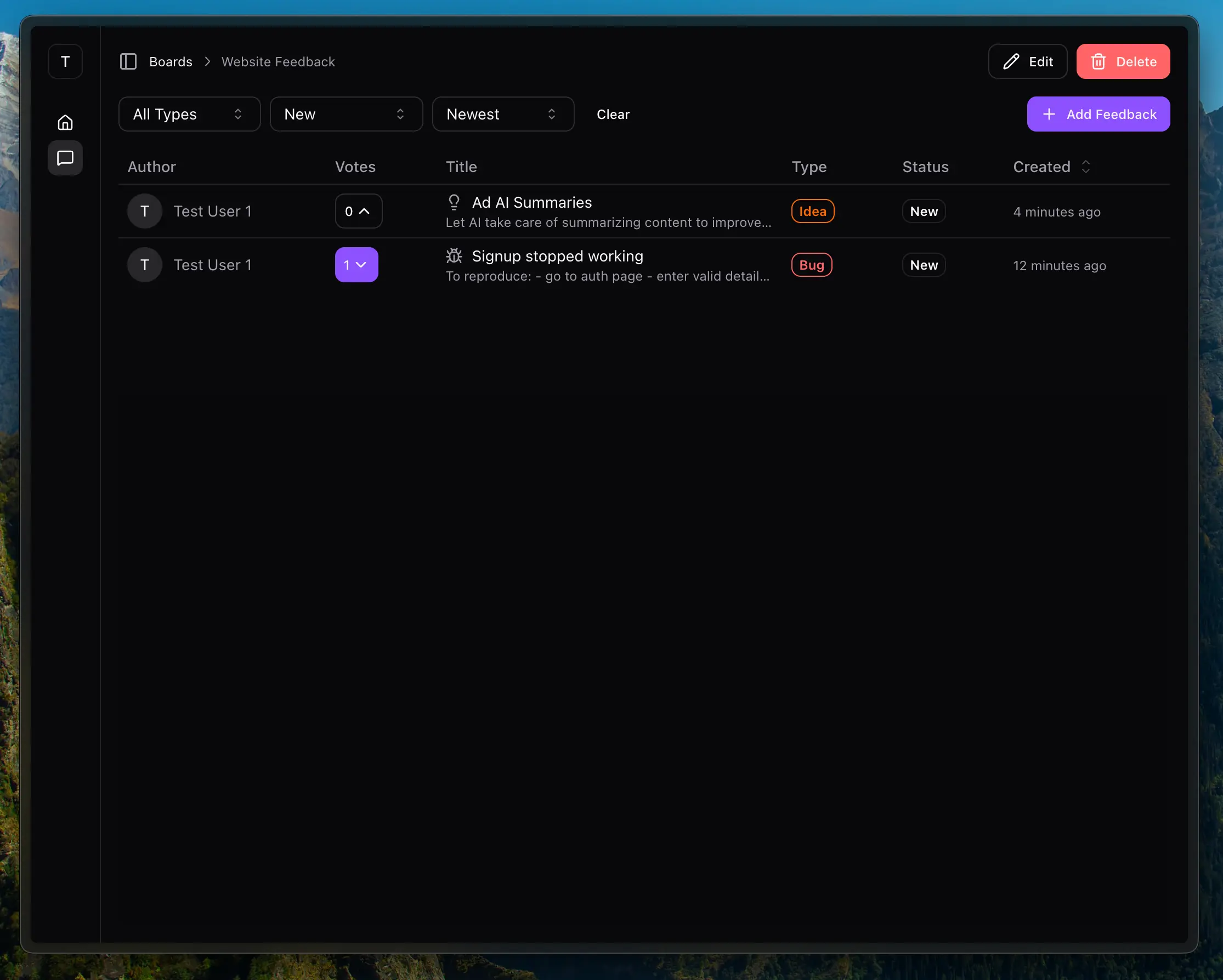 TeamPulse Feedback Table