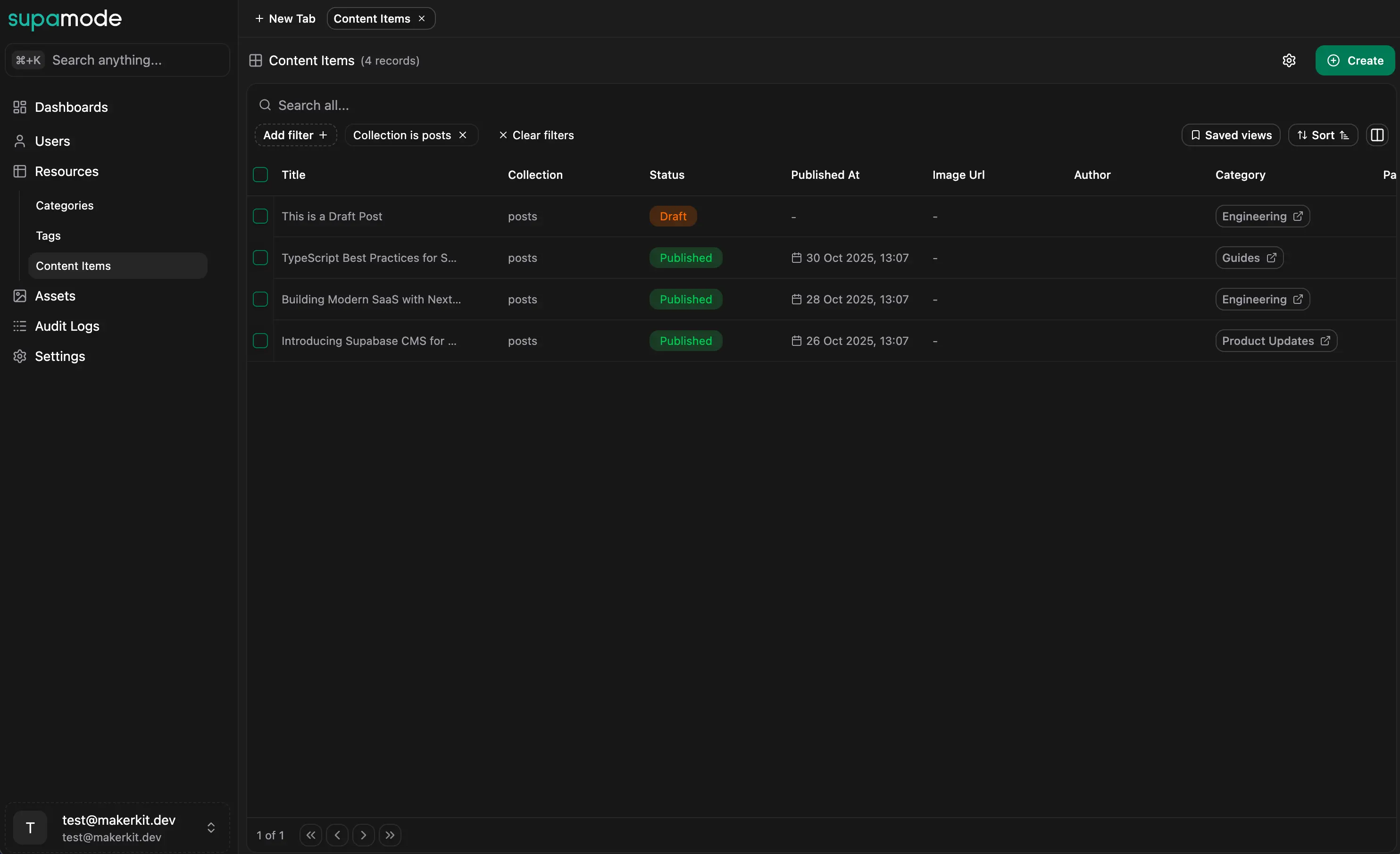 Supamode CMS Posts Interface