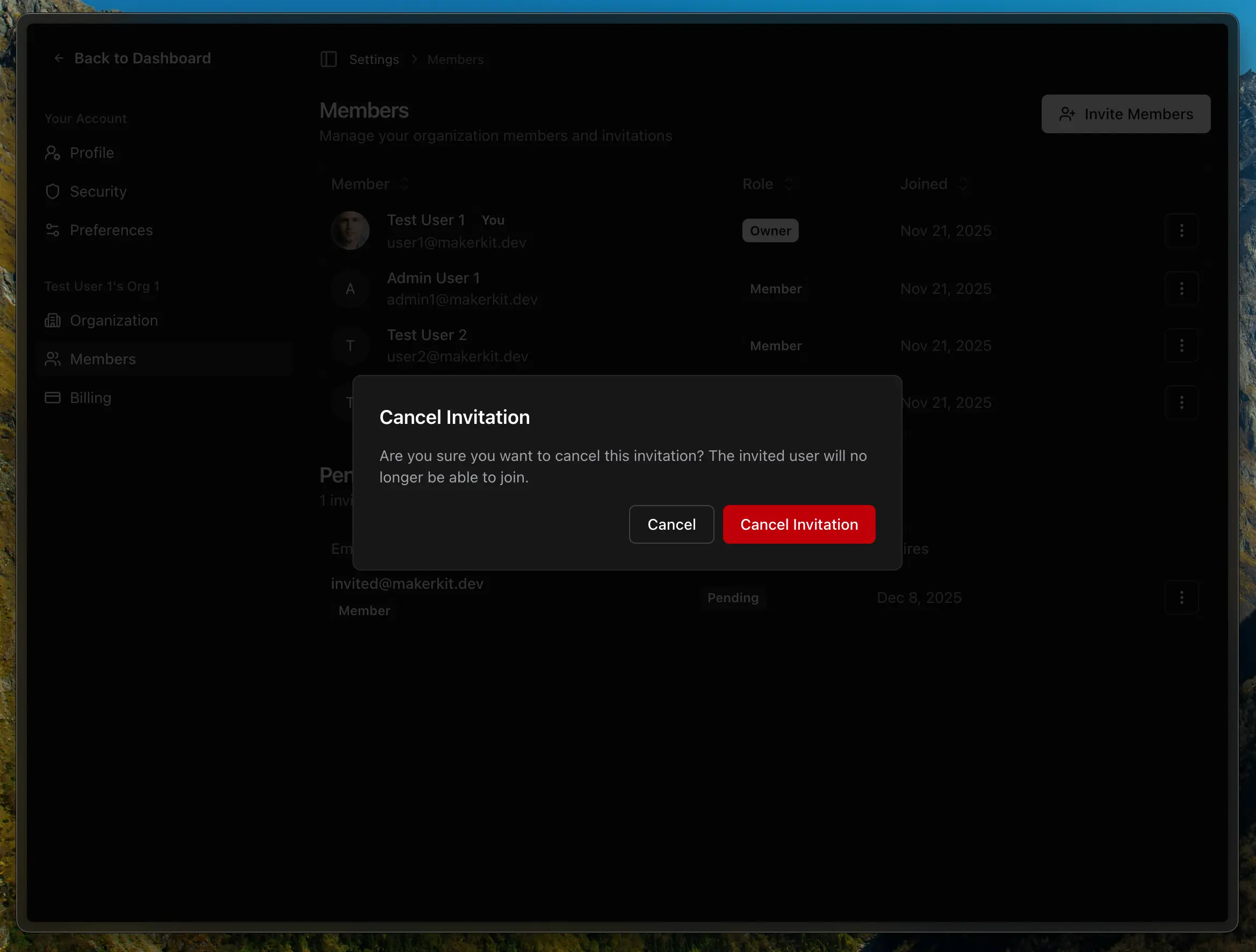 Cancel invitation dialog