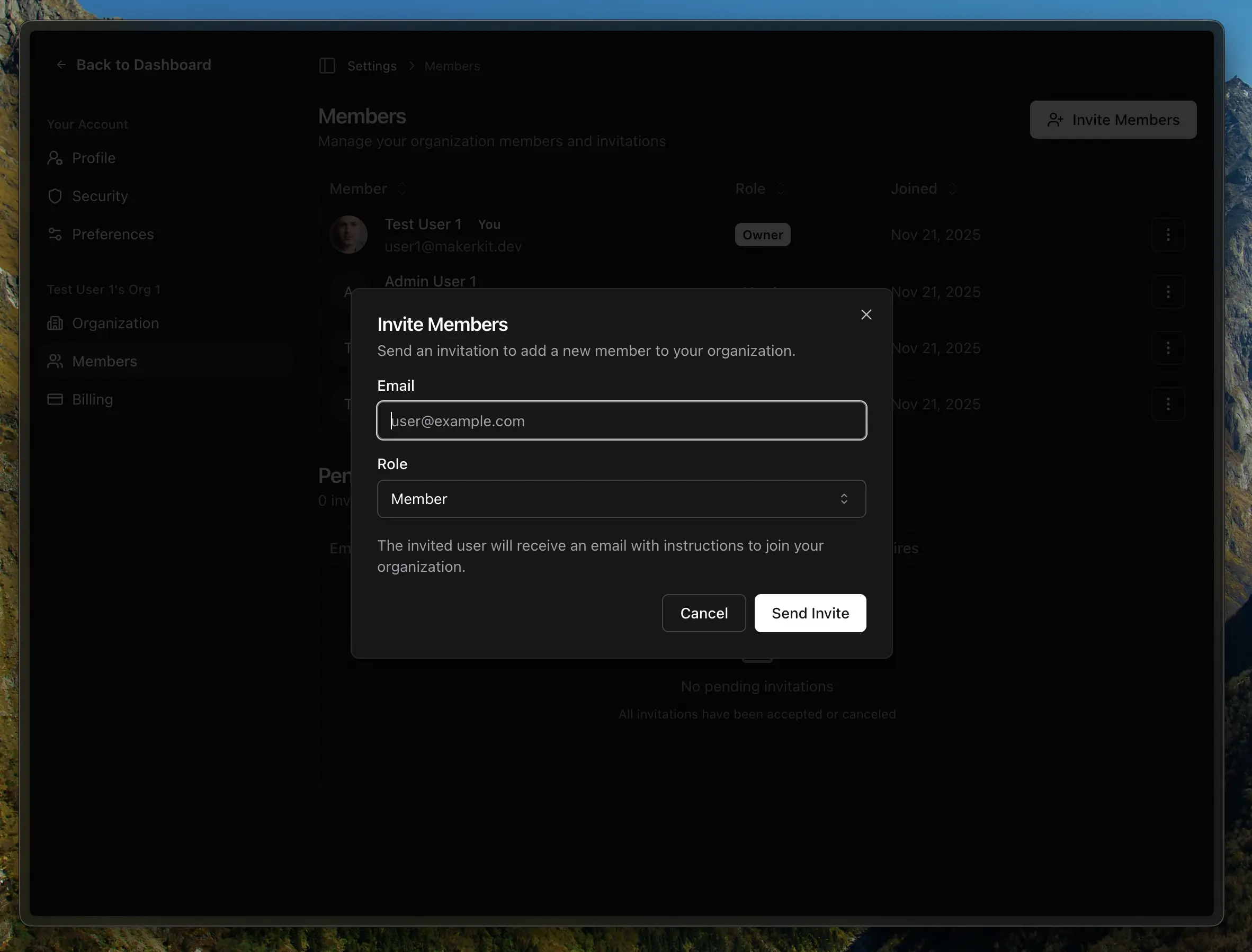 Invite team member form
