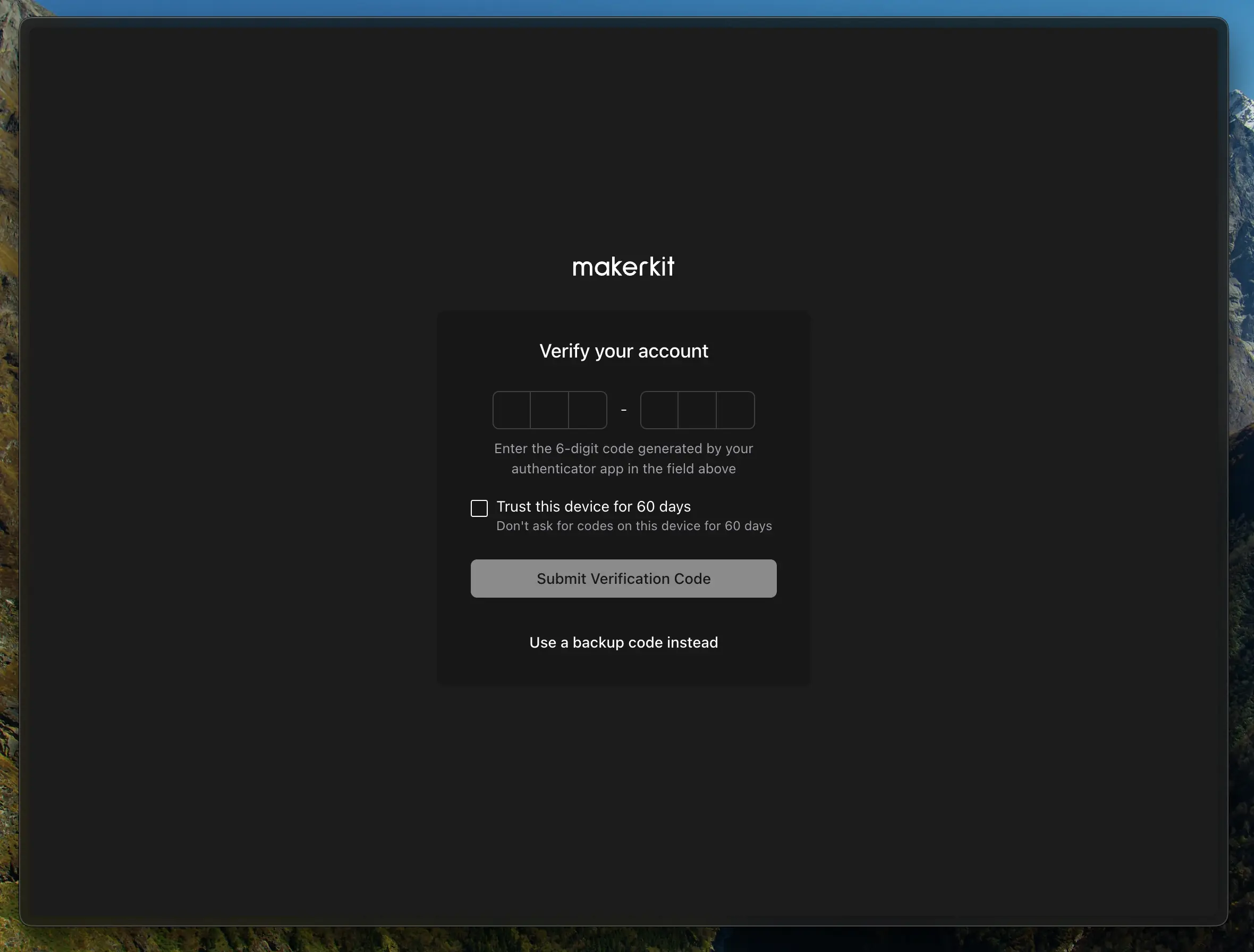 MFA verification form showing 6-digit code input