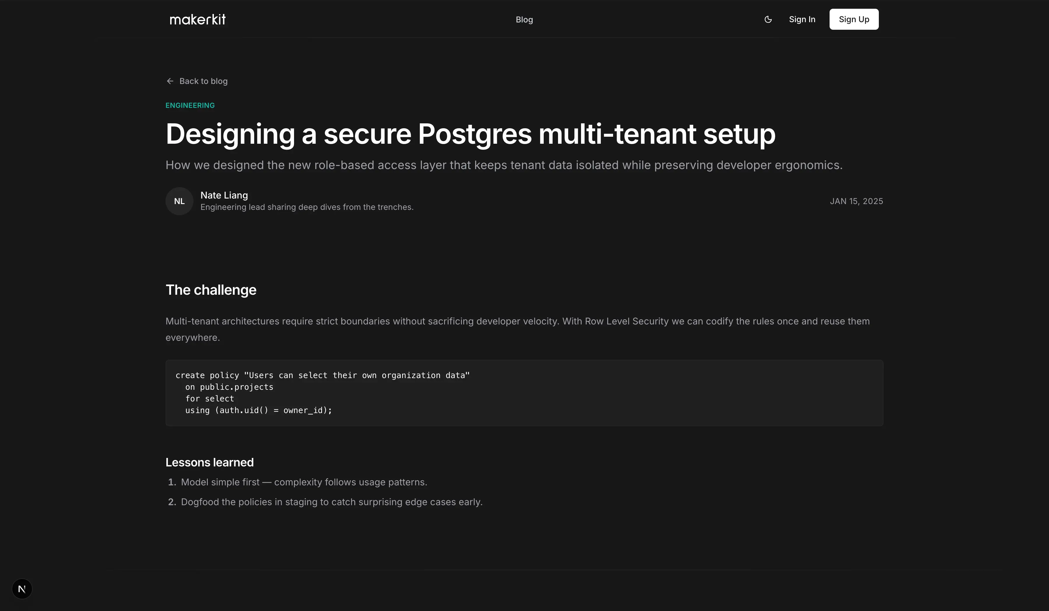 Blog Demo Detail Page