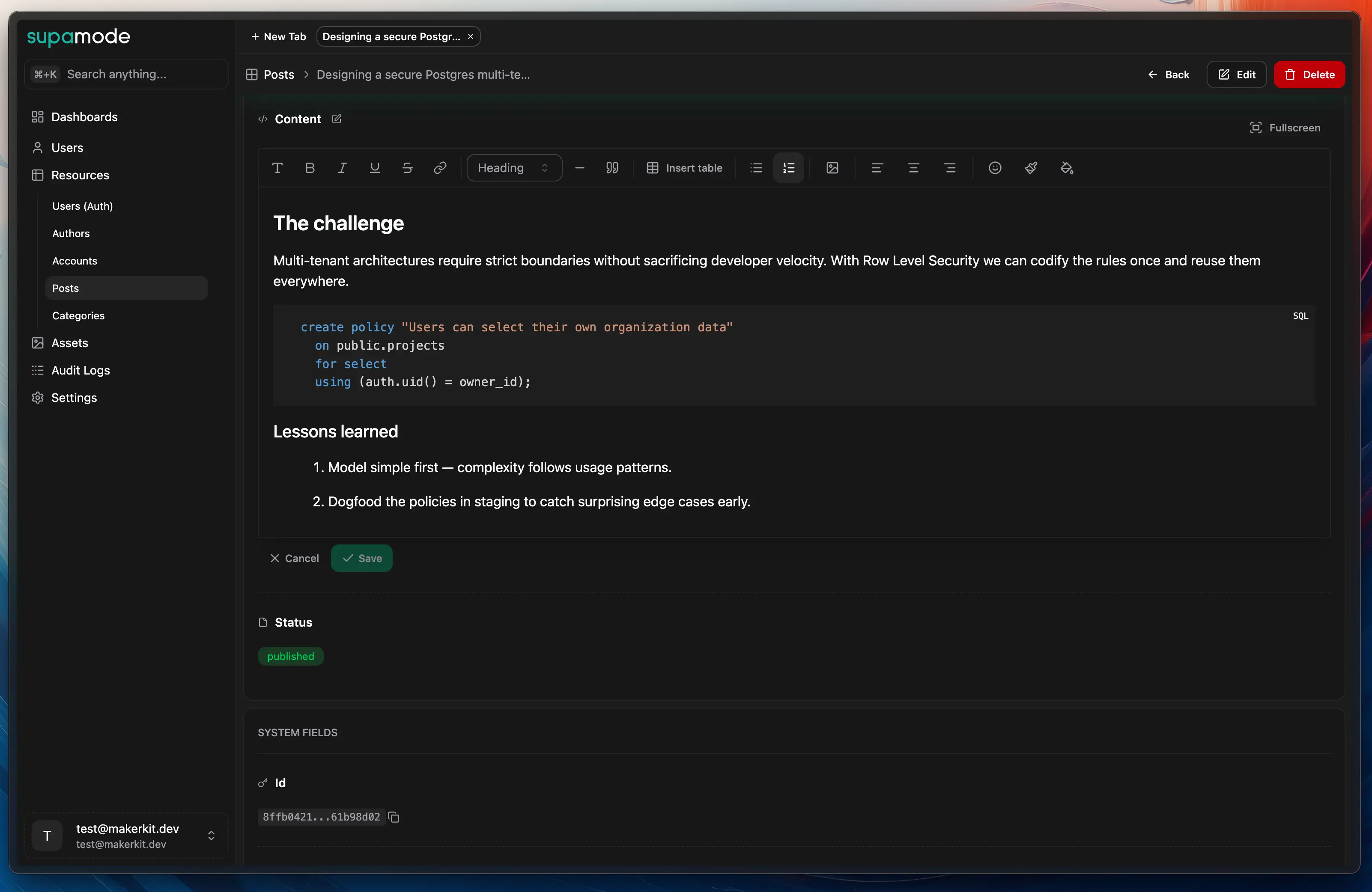 Supamode Blog Markdown Editor
