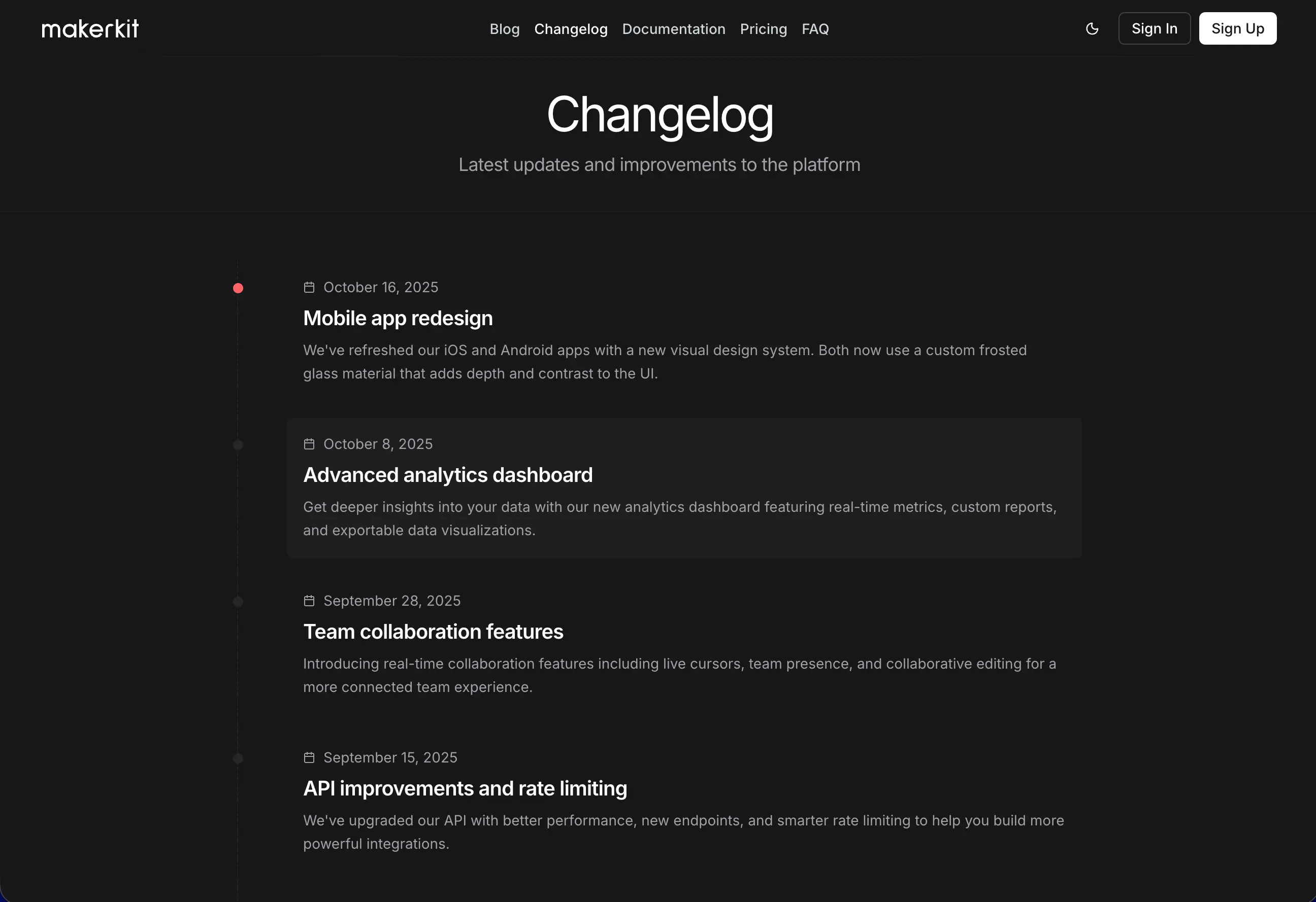 Changelog page
