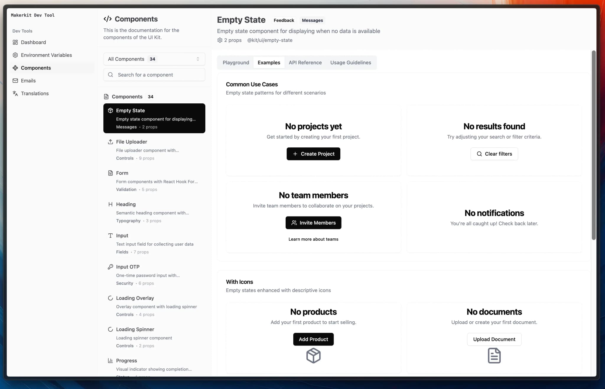 Makerkit 2.13.0 Components Showcase Empty State