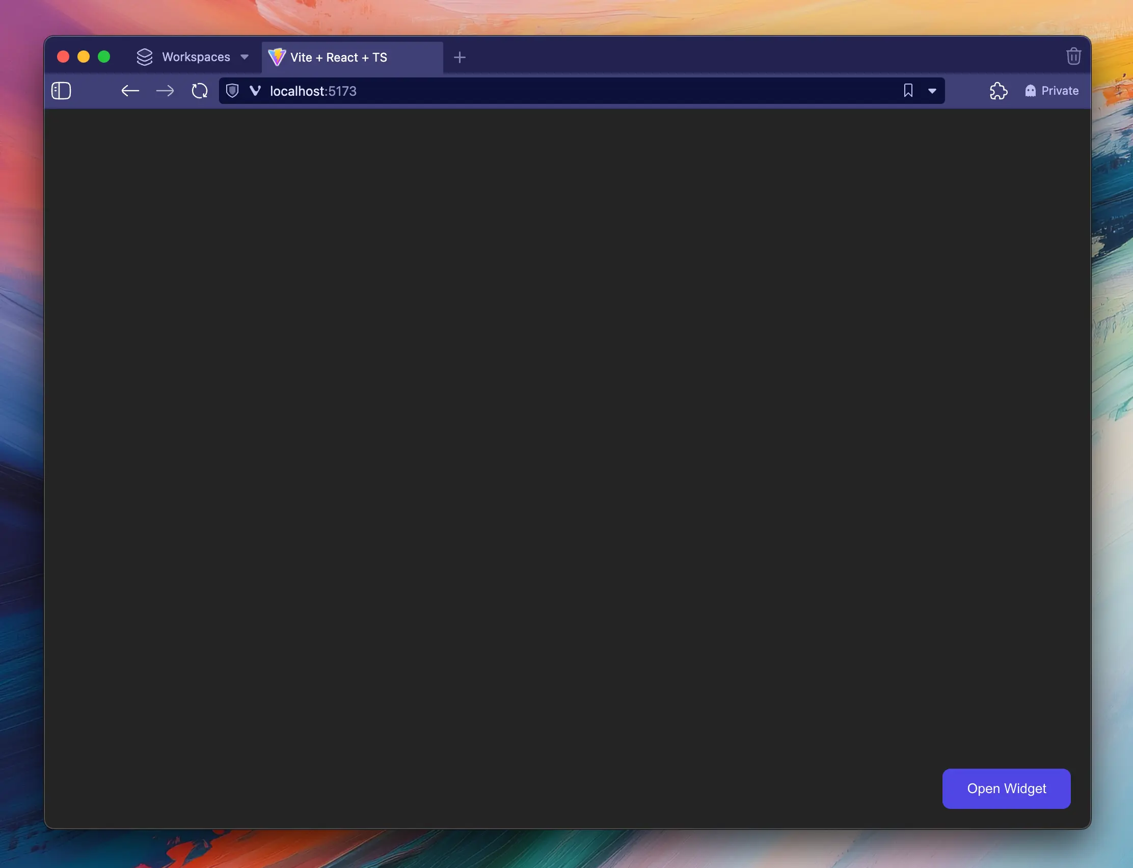 Screenshot of widget button rendered in browser during development