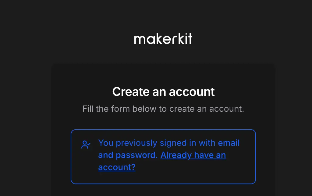 Sign Up existing account hint
