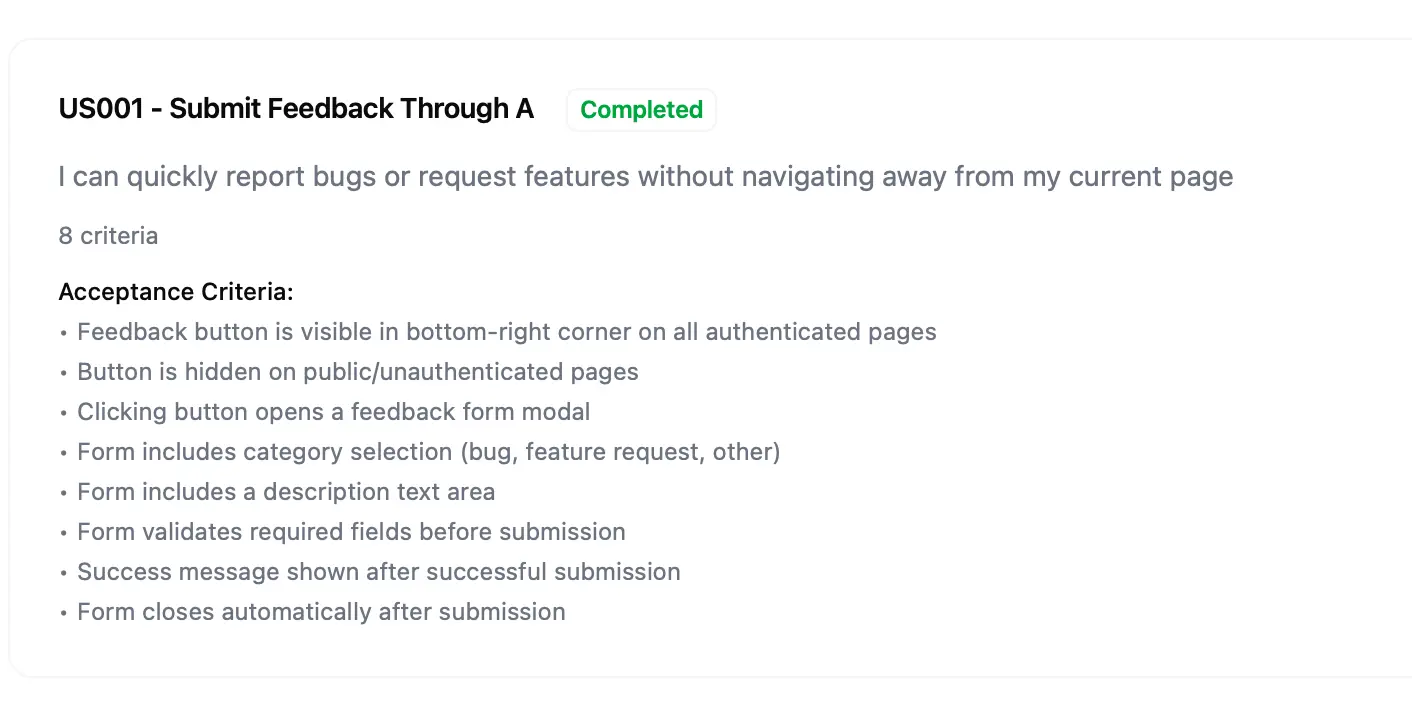 User story completed