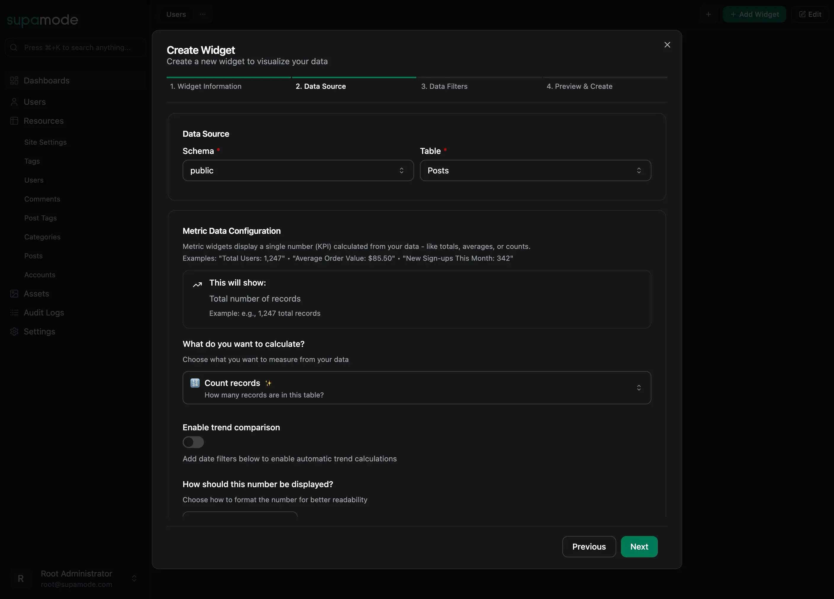 Metric Widget Configuration