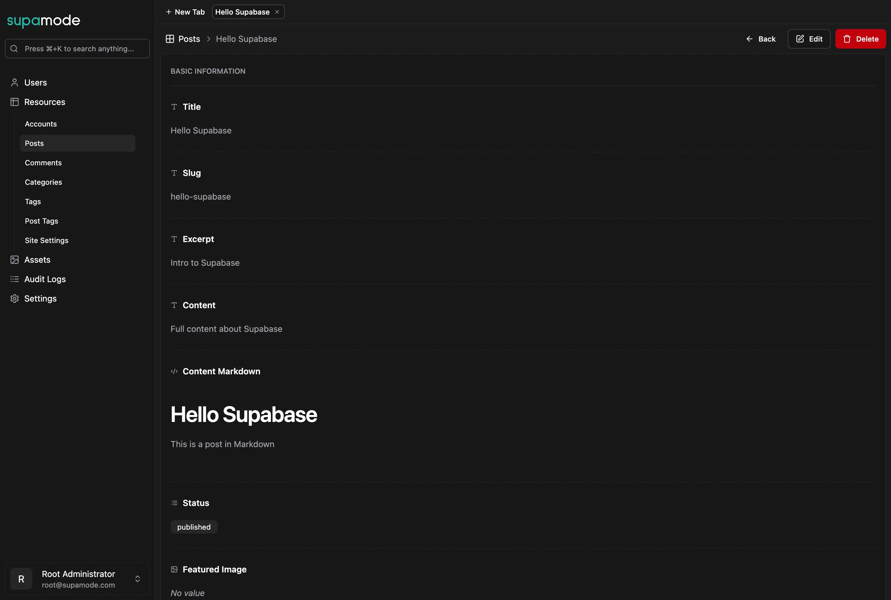 Record Details page showing all fields and related data