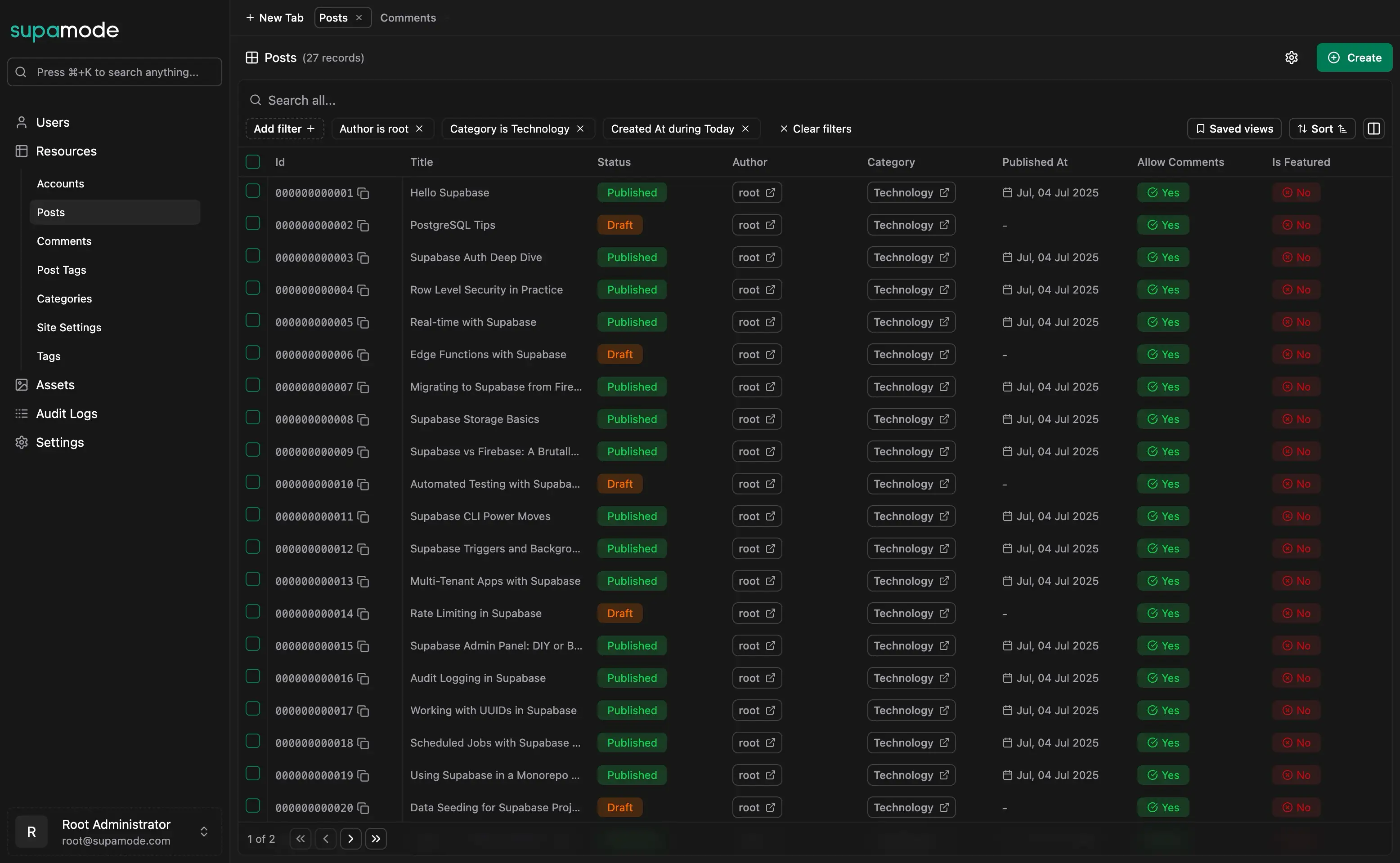 Supamode Admin Interface